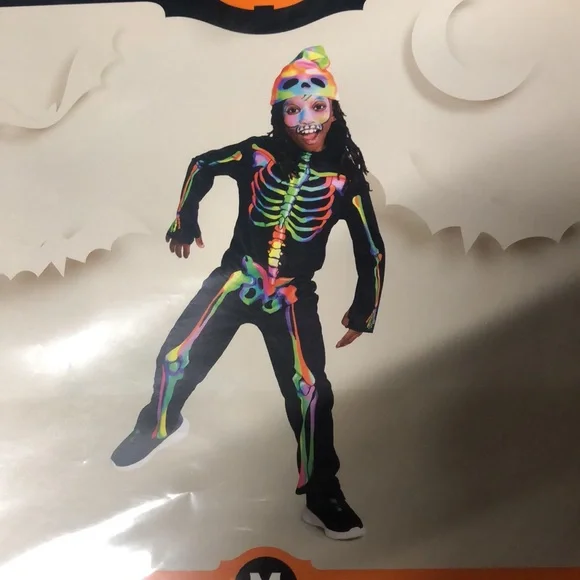 🐠Kids Color Melt Skeleton Costume Glow Under Blacklight Size M (8) | NWT - Picture 2 of 5